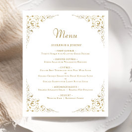 Budget Gold Script Foliage Wedding Menu