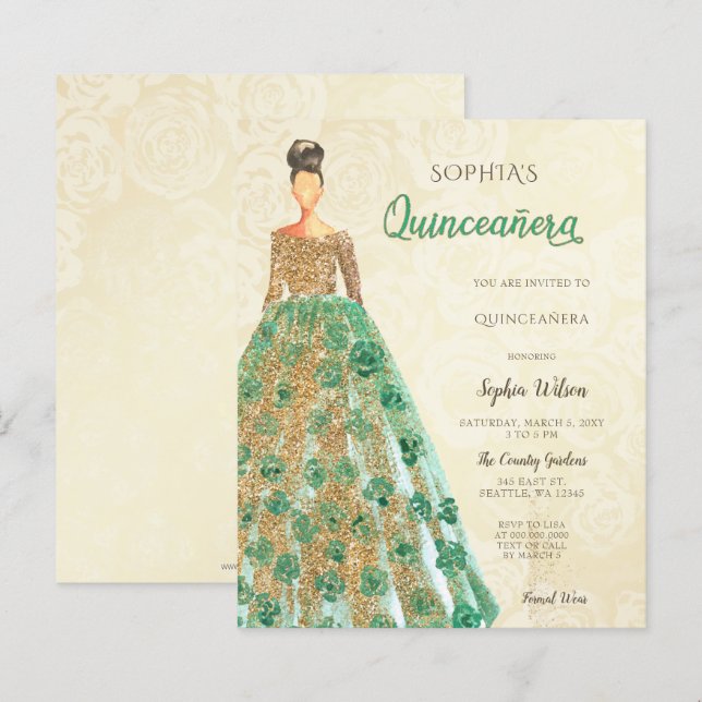 Budget Gold Smarald Green Dress Quinceanera (Vorne/Hinten)