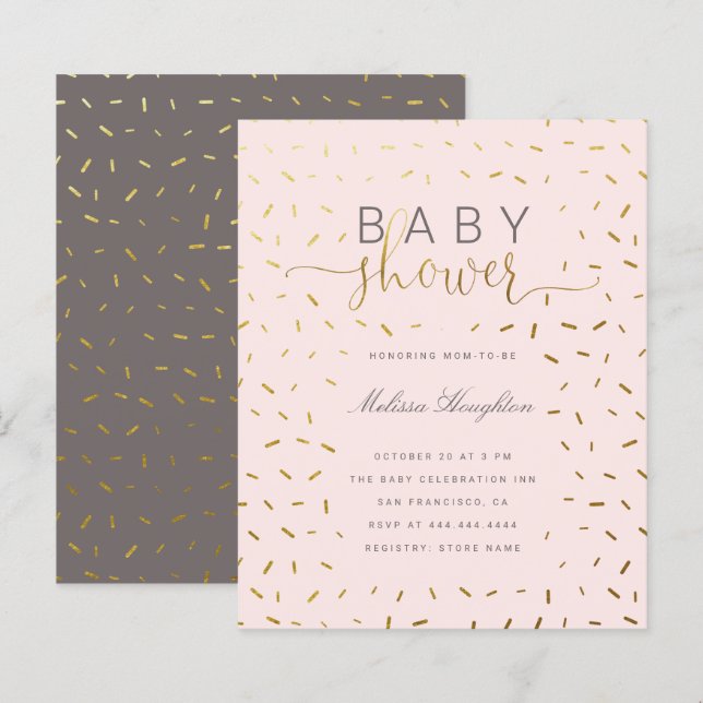 Budget Gold Sprinkle Confetti & Pink Baby Dusche (Vorne/Hinten)
