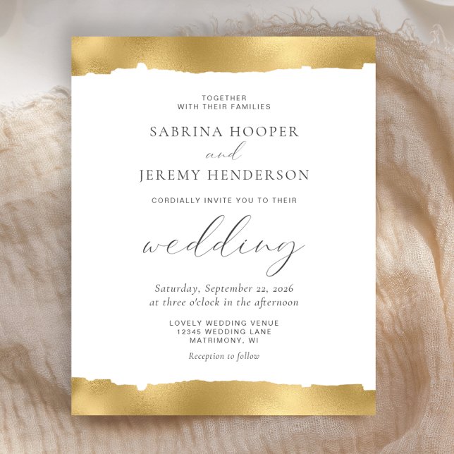 Budget Gold Torn Edge White Wedding Einladung (Von Creator hochgeladen)