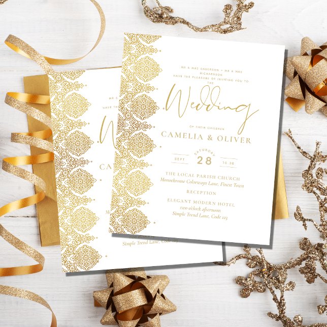 Budget Gold White Lace Elegante Hochzeitseinladung Flyer (Von Creator hochgeladen)