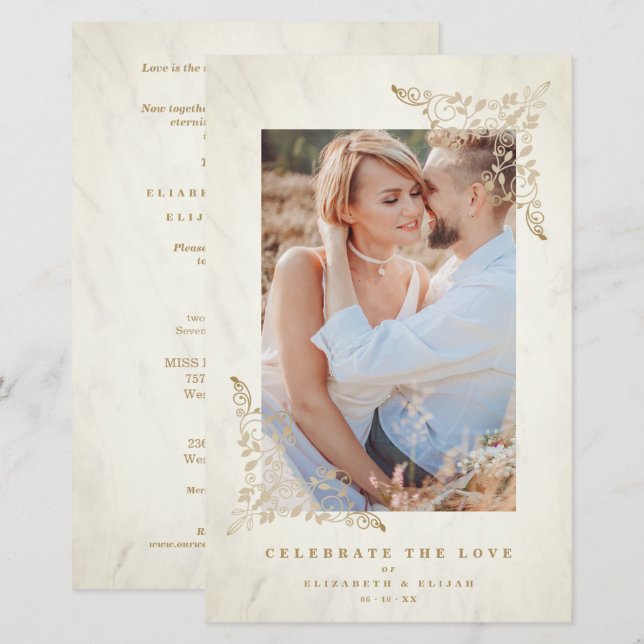 Budget Golden Lace Ornament Blüh Foto Couple  (Vorne/Hinten)