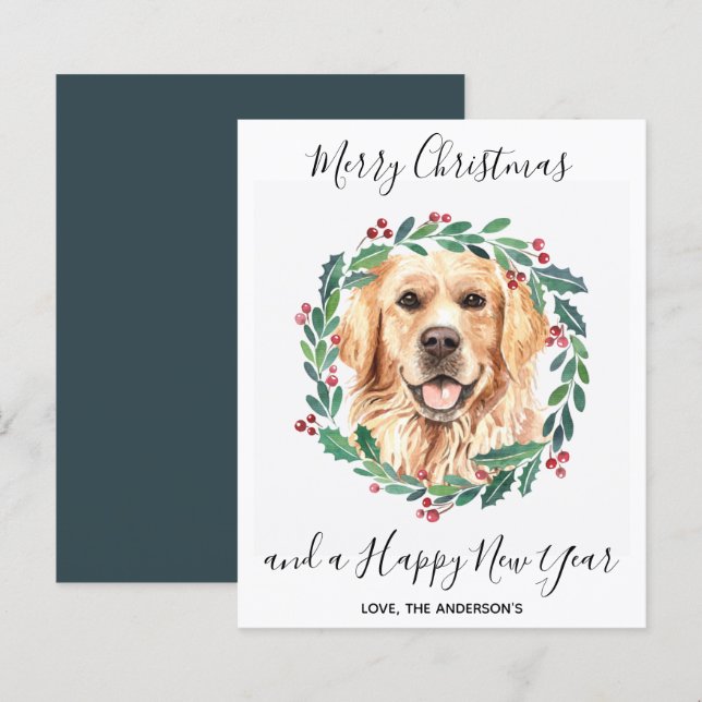 Budget Golden Retriever Dog Joyeuse carte de Noël (Devant / Derrière)