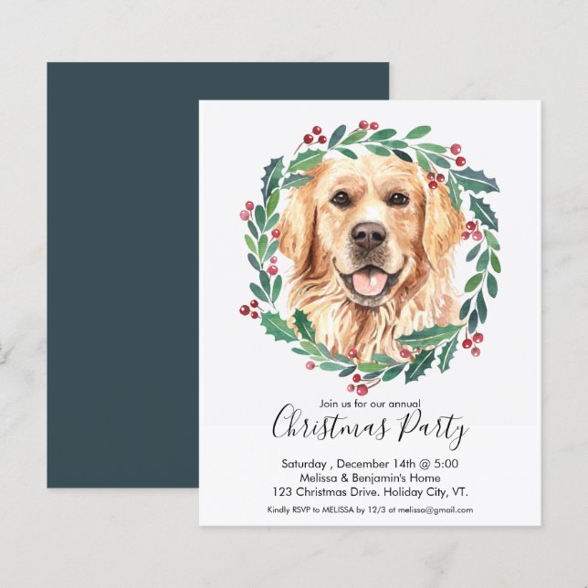 Budget Golden Retriever Dog Weihnachtseinladung (Vorne/Hinten)