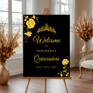 Budget Goldene Florale Quinceañera Willkommensschi Poster
