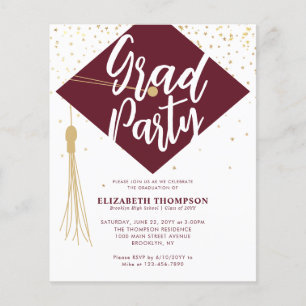 Budget GRAD Cap Red Gold Graduation Party Einladun