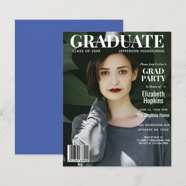 Budget Graduate Magazine Cover Foto Party Einladun (Vorne/Hinten)