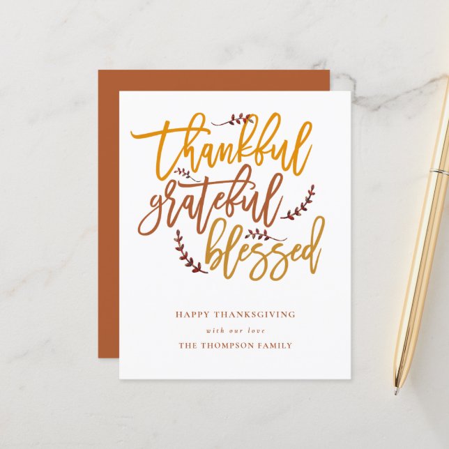 Budget Gratuit Gratuit Carte Thanksgiving (Devant/Arrière en situation)