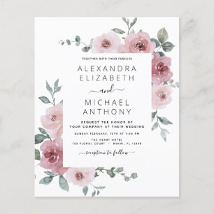 Budget Grau-Rosa Blumen Hochzeitseinladung Flyer