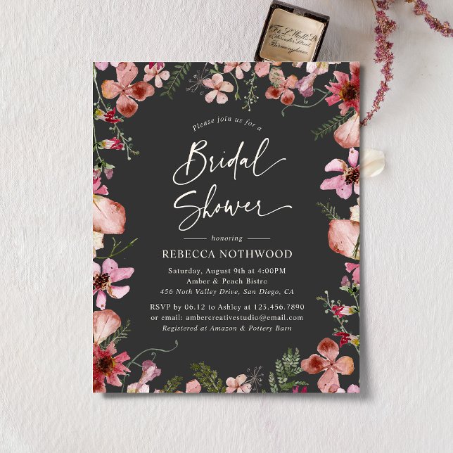 Budget Gray Pink Florals Bridal Dusche Einladung (Von Creator hochgeladen)