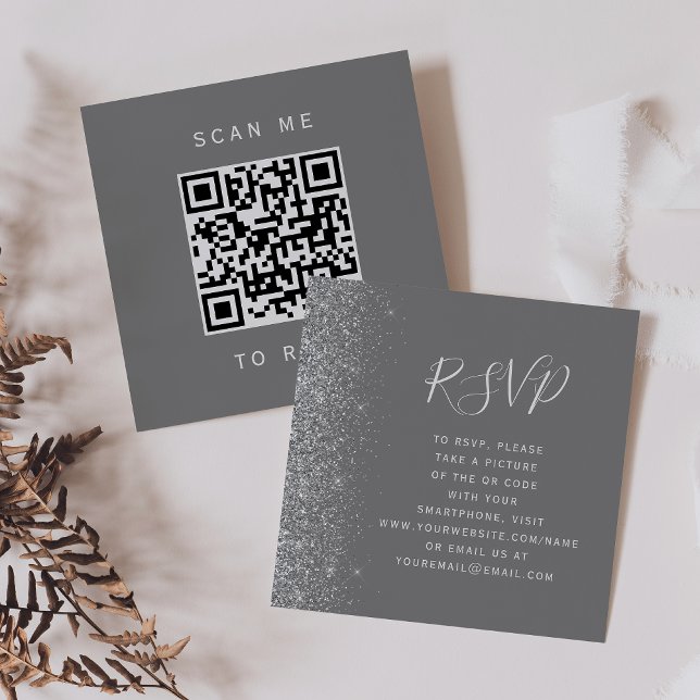 Budget Gray Silver Glitzer Wedding QR Code UAWG Begleitkarte (Von Creator hochgeladen)