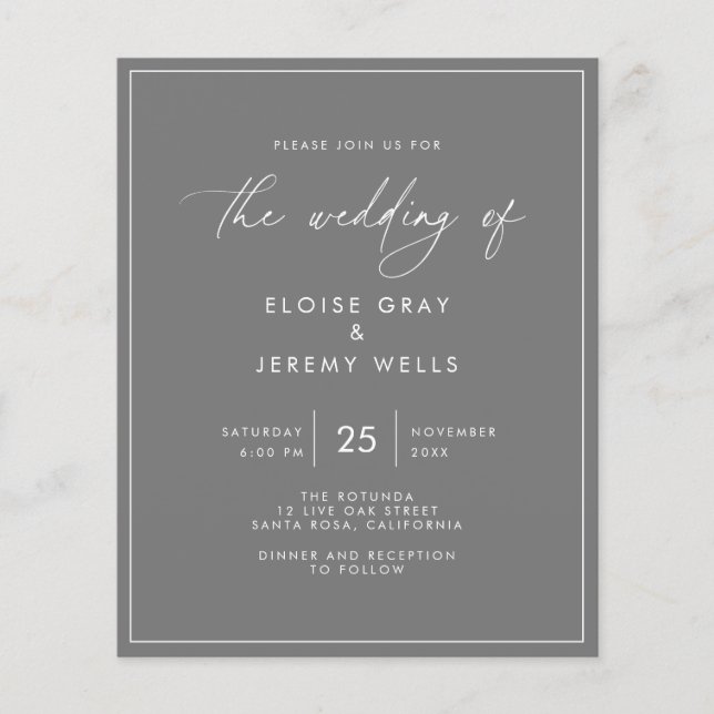 Budget Gray Wedding Einladung Flyer (Vorne)