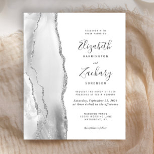 Budget Gray White Silver Agate Einladung Hochzeit