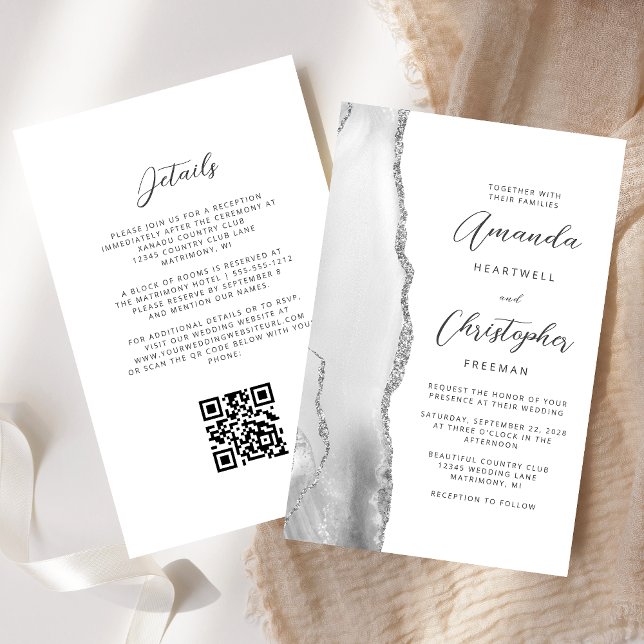 Budget Gray White Silver Agate QR Code Hochzeit (Von Creator hochgeladen)