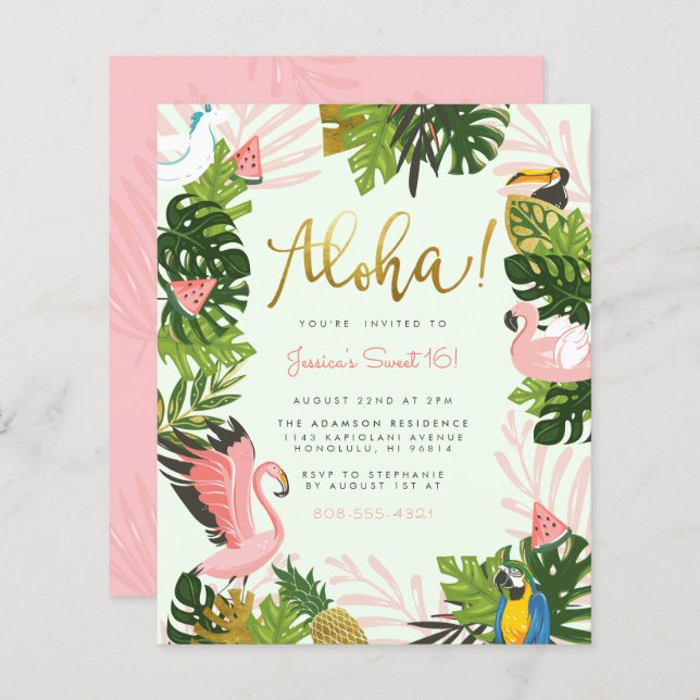 Budget Green Aloha Hawaii Tropical Gold Geburtstag (Vorne/Hinten)