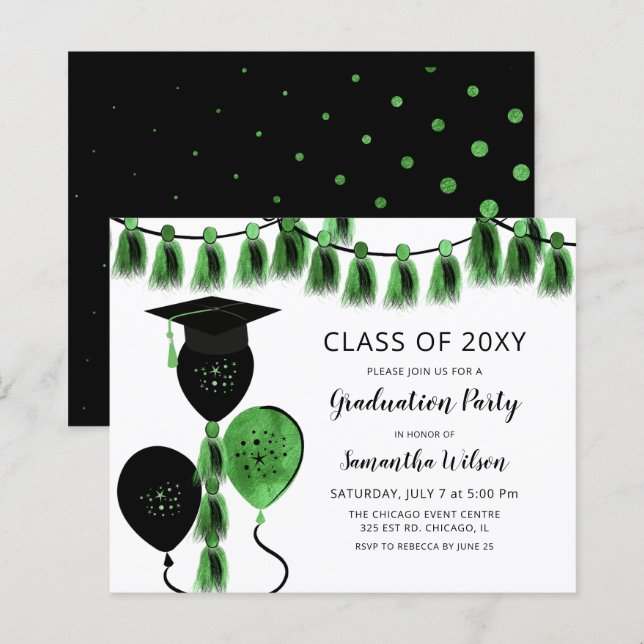 Budget Green Balloons Graduation Einladungen (Vorne/Hinten)