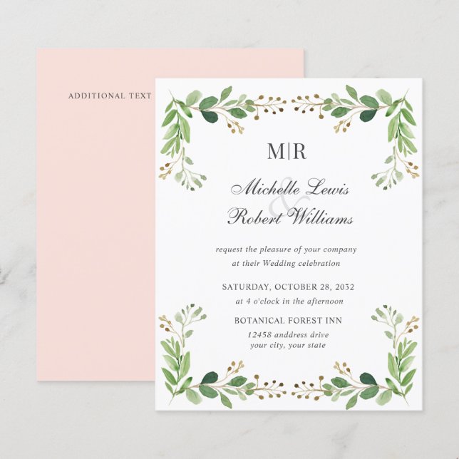 BUDGET Green Blätter Summer Spring Garden Hochzeit (Vorne/Hinten)