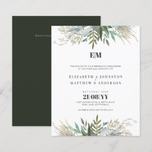 Budget Green Blätter Typografie Wedding Einladunge