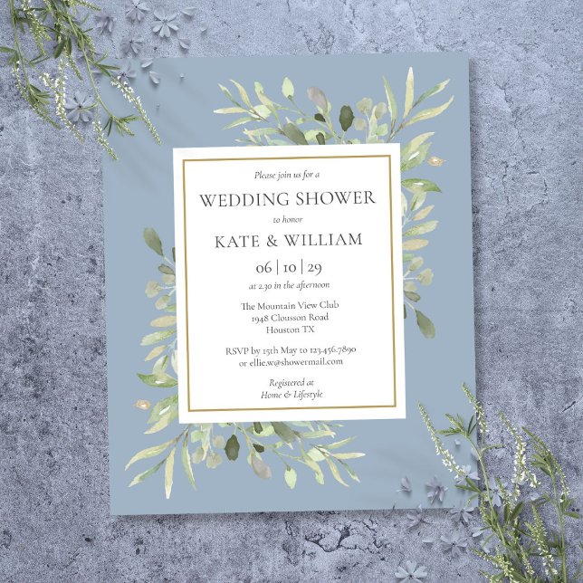 Budget Green Dusty Blue Polterabend Einladung (Budget Greenery Dusty Blue Wedding Shower Invite)