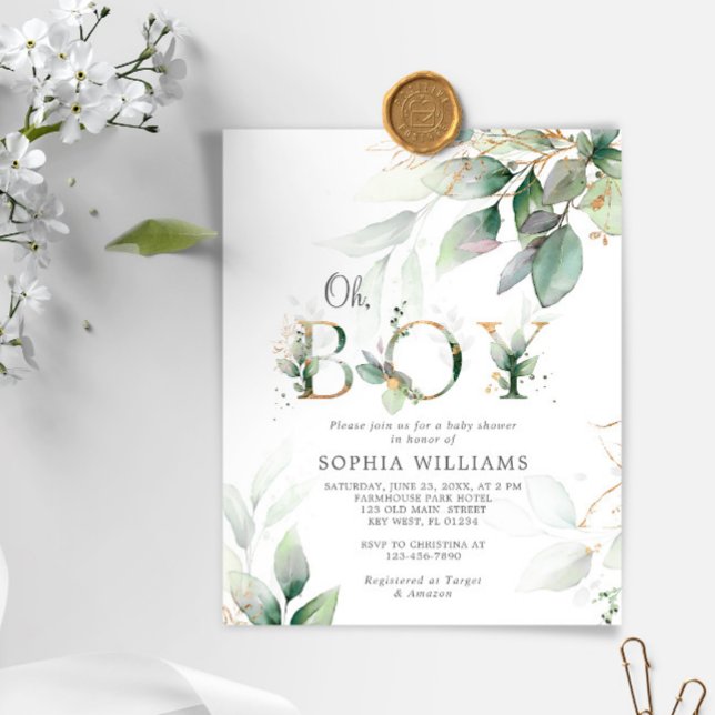 Budget Green Eucalyptus Baby Shower Invitation (Von Creator hochgeladen)