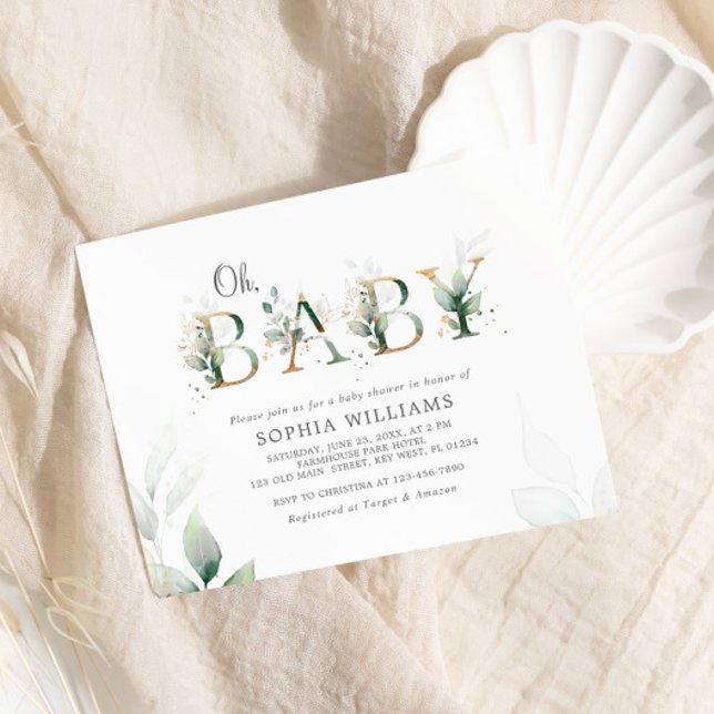 Budget Green Eucalyptus Oh Baby Dusche Einladung (Von Creator hochgeladen)