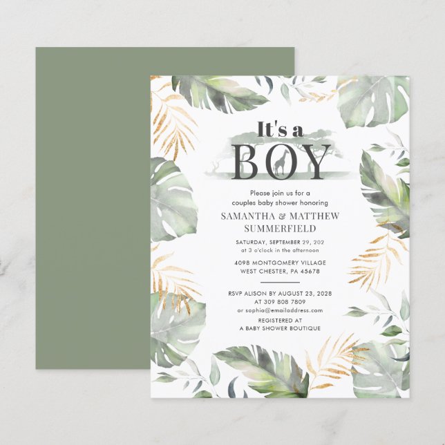 Budget Green Feuilles Jungle Couple Baby shower (Devant / Derrière)