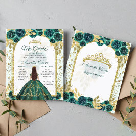 Budget Green Floral Princess Gold Arch Quinceanera