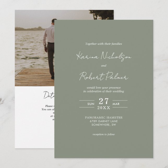 Budget Green Foto QR Code UAWG Wedding Einladung (Vorne/Hinten)