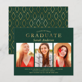 Budget Green Gold 3 Foto Graduation Einladungen