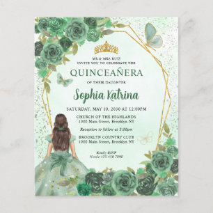 Budget Green Gold Chic Blumenprinzessin Quinceañer