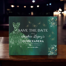Budget Green Gold Quinceanera Save the Date Flyer