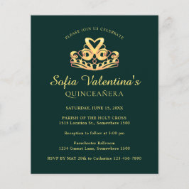 Budget Green Gold Tiara Quinceanera Einladung