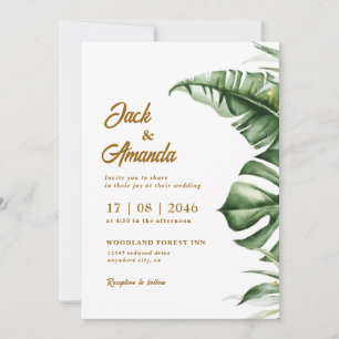 Budget Green Leaf Boho Einladung zur Hochzeit