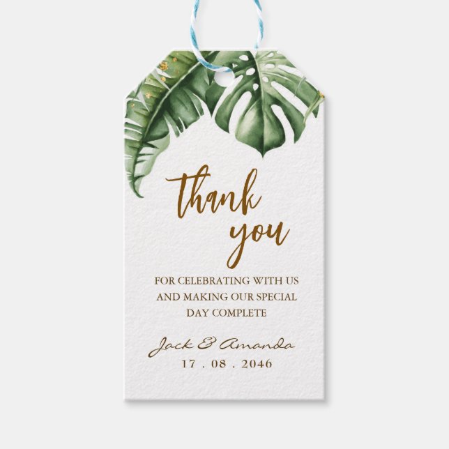 Budget Green Leaf Boho Greenery Gastgeschenk Hochz Geschenkanhänger (Vorderseite)