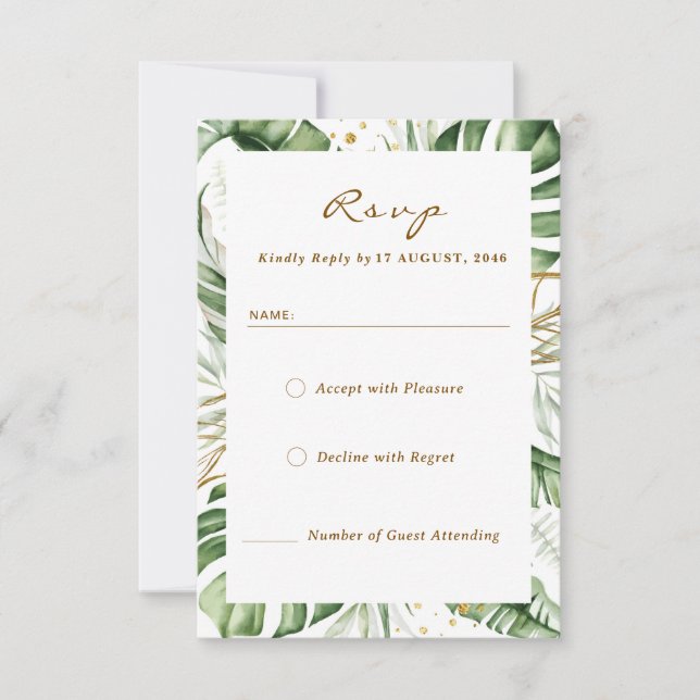 Budget Green Leaf Boho Vert Mariage RSVP Cartes (Devant)