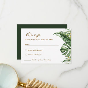 Budget Green Leaf Boho Vert Mariage RSVP Cartes