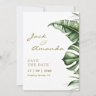 Budget Green Leaf Boho Wedding speichern Sie die D Einladung