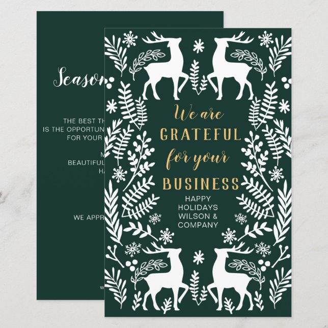 Budget Green Nordic Rentier Business Holiday Card (Vorne/Hinten)