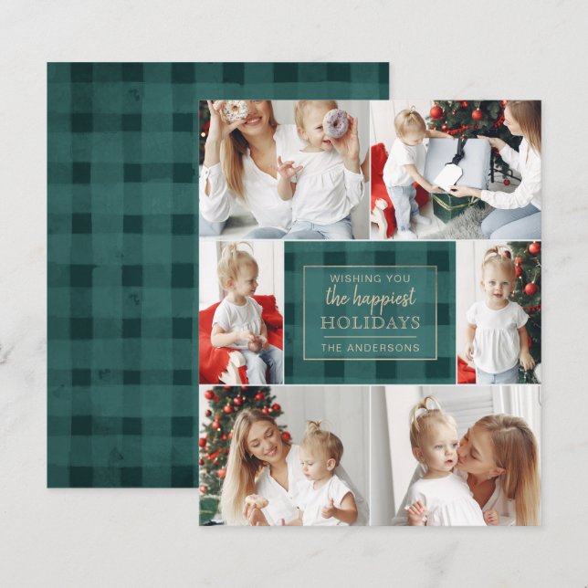 Budget Green Plaid Six Photos Collage Carte de vac (Devant / Derrière)