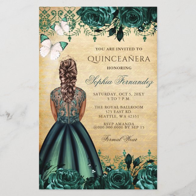 Budget Green Princess Quinceañera Einladung (Vorderseite)