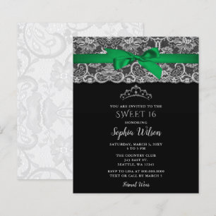 Budget Green Ribbon Lace Sweet 16 Einladung