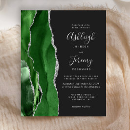 Budget Green Silver Agate Dark Wedding Einladung