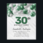Budget Green Silver Ballon Glitzer 30. Geburtstag<br><div class="desc">Moderner Glam Emerald Green Silver Ballon Glitzer Sparkle jedes Alter Geburtstag Einladung</div>