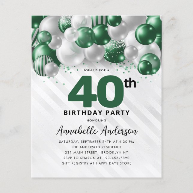 Budget Green Silver Ballon Glitzer 40. Geburtstag (Vorderseite)