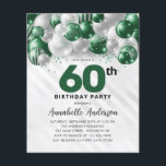 Budget Green Silver Ballon Glitzer 60. Geburtstag<br><div class="desc">Moderner Glam Emerald Green Silver Ballon Glitzer Sparkle jedes Alter Geburtstag Einladung</div>