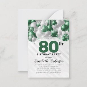 Budget Green Silver Ballon Glitzer 80. Geburtstag Mitteilungskarte