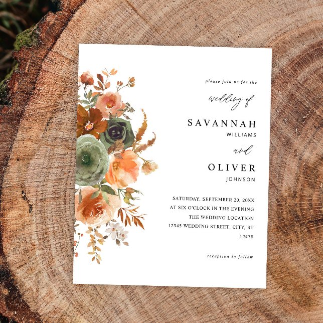 Budget Green & Terra Cotta Floral Wedding Flyer (Von Creator hochgeladen)