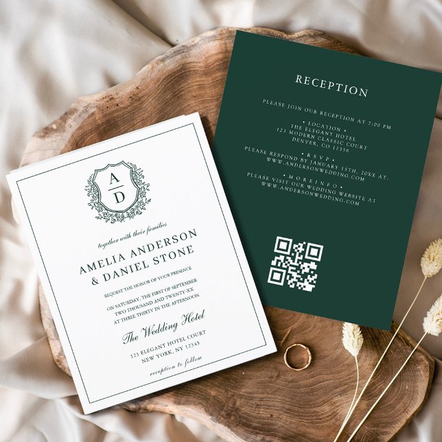 Budget Green Wappen Wedding QR Code Einladung Flyer (Von Creator hochgeladen)