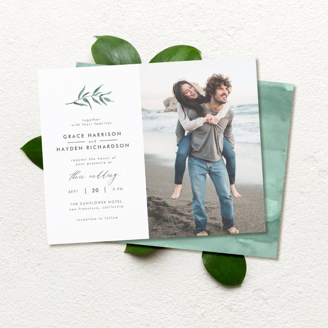 Budget Green Watercolor Branch Wedding Foto (Von Creator hochgeladen)