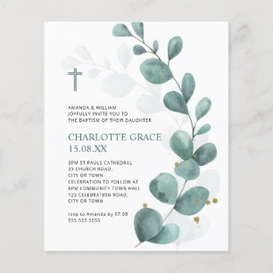 Budget Green Watercolor Eukalyptus Baptismus Einla Flyer